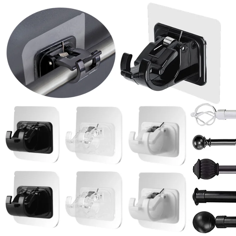 

2PCS Punch-free Hooks Adjustable Curtain Rod Holder Hooks Rod Bracket Holders Fixed Clip Home Storage Hook Bathroom Accessories