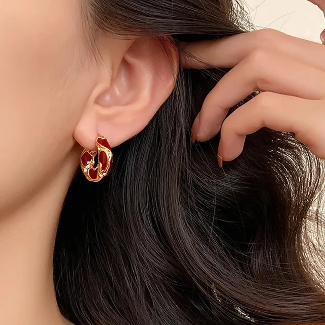 France Light Luxury Enamel Thick Rhinestone Hoop Earrings for Women Stainless Steel Huggie Ear Party Jewelry Wholesale 4