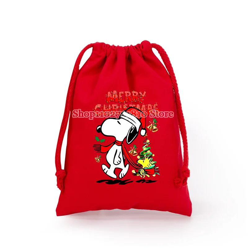 thumbnail image 1 of Bolsas de lona con cordón de Snoopy con figuras de dibujos animados para niños, bolsos de mano para guardar dulces navideños, bolsas de regalo, 1 of 5