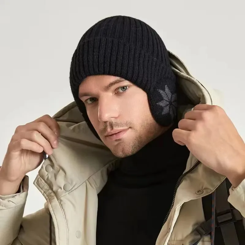 Men Women Winter Warm Plush Knitted Snow Fashion Hat Unisex New Outdoor Coldproof Ear Protection Wool Caps Snowflake logo 4
