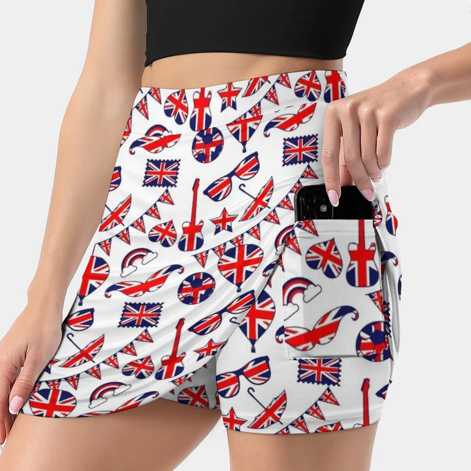 

Addicted To London Union Jack Icons Pattern Women's skirt With Hide Pocket Tennis Skirt Golf Skirts Badminton Skirts Running