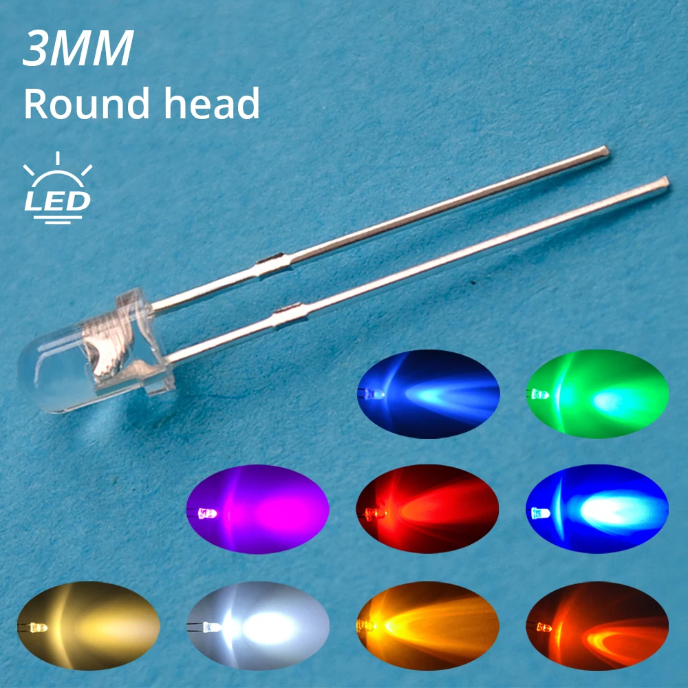 1000Pcs F3 3mm Round White Red Yellow Blue Green Bright Light Emitting Diode Assortment Kit Bulb Led Lamp Electronic Component lotus lamp in front of the templeled night light colorful lotus light pay tribute to the electronic candle lamp led decor light