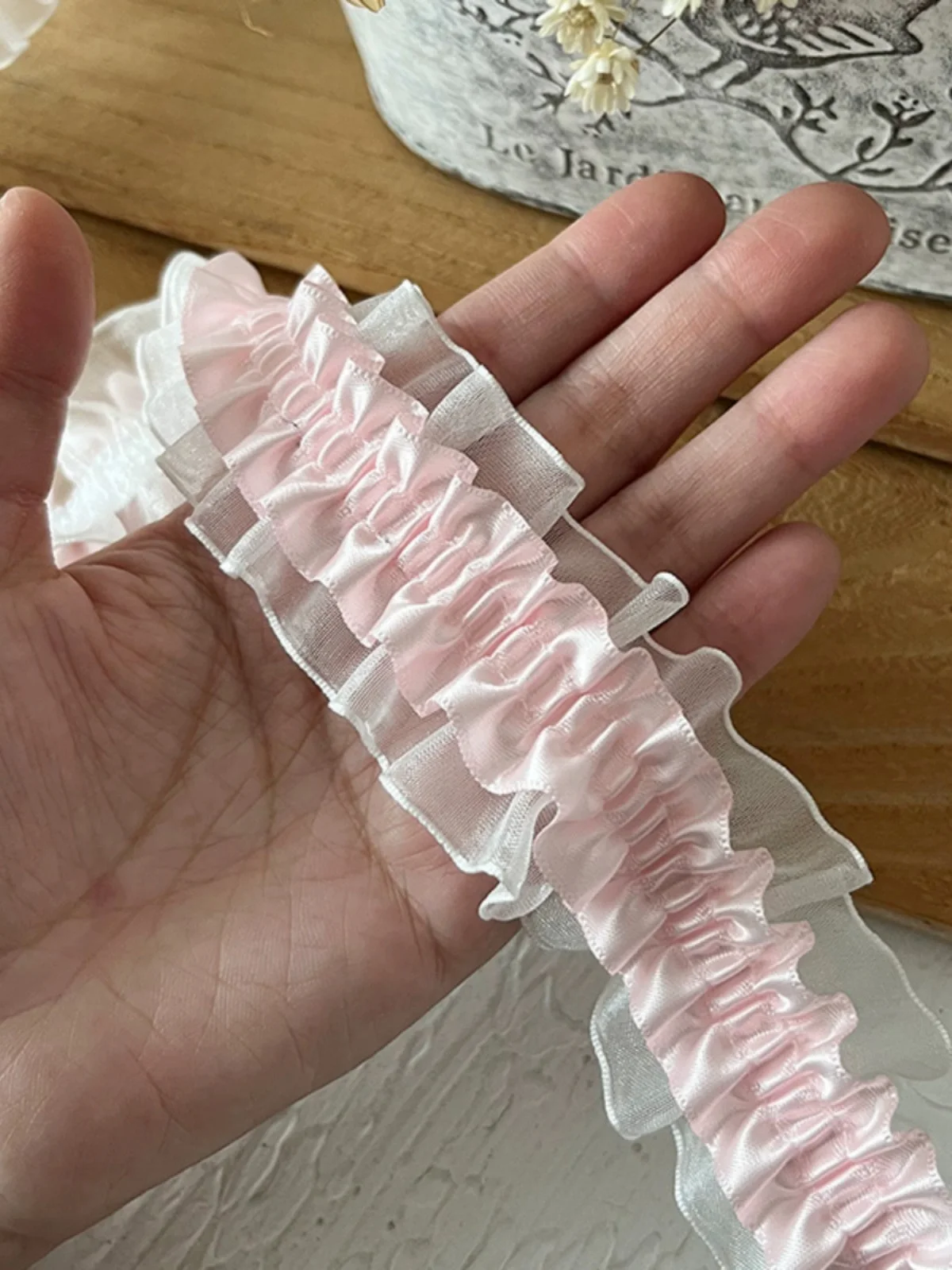 수제 DIY 소재 곰팡이 탄성 밴드, 더블 레이어 핑크, 탄성 레이스 의류, 레이스 액세서리 장식, 1 계량기