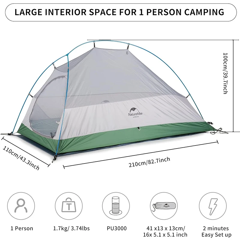 Naturehike Cloud Up 1 Person Backpacking Tent Ultralight Waterproof Double Layer Single Person Tent Outdoor Travel Camping