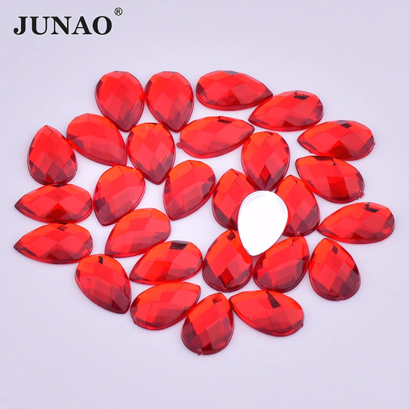 

JUNAO 8*13mm 18*25mm Red Color Non Sewing Strass Drop Rhinestones Applique Flatback Diamond Stones For Clothes Decoration