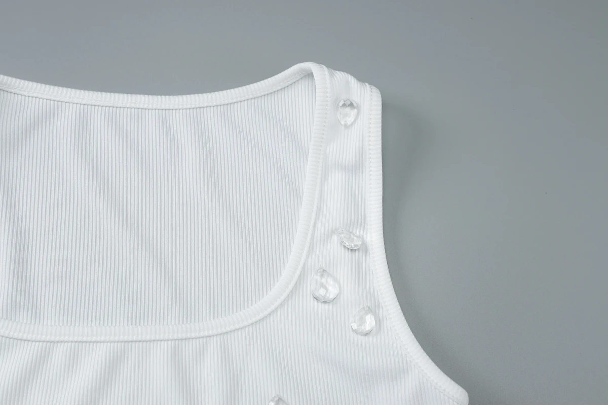 Hugcitar Mode Kristall Solide Quadrat Kragen Sexy Schlank Crop Tank Top Sommer Frühling Frauen Y2K Kleidung Streetwear Party Urlaub – Detail 7