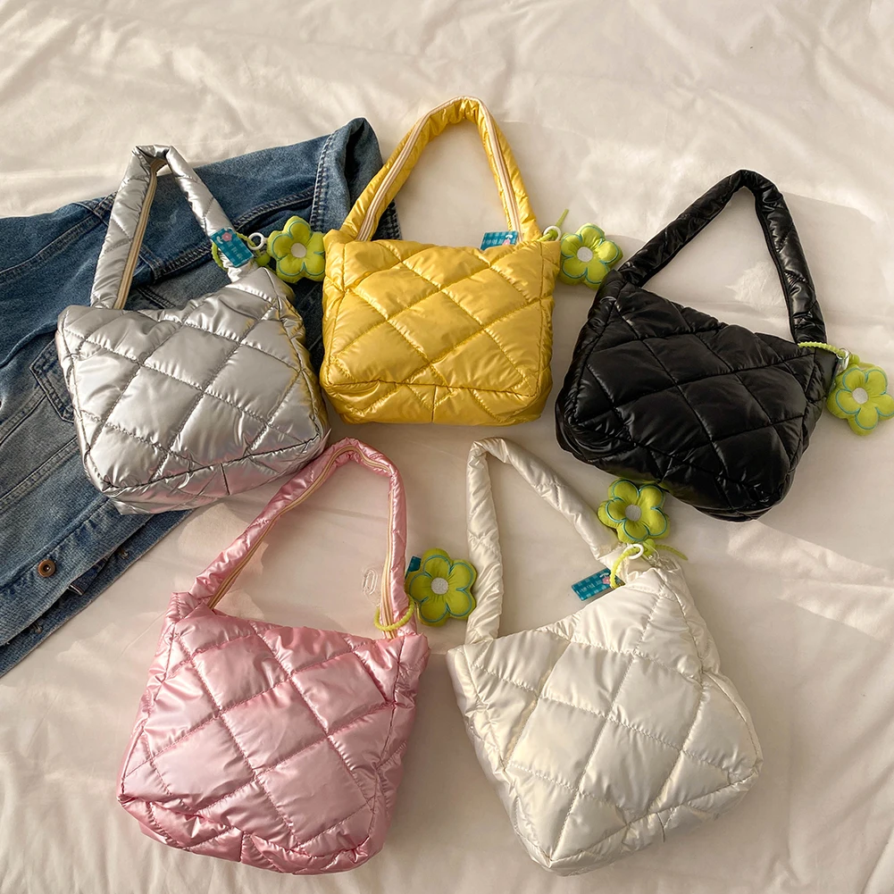 S6848d5b4e7a344d189573dbd705f7853u Quilted Top Handle Bag for Women Puffer Handbags Puffy Shoulder Bag Winter Cotton Padded Shopping Bag Ladies Purse Commute Bag Mallzona