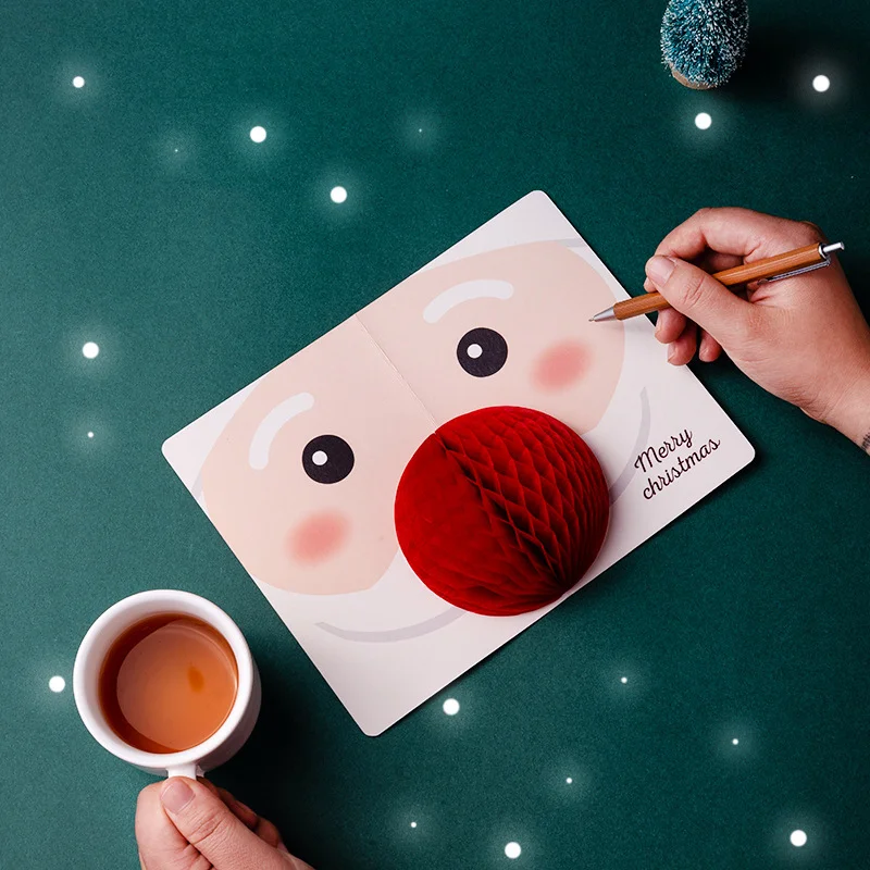 Christmas Card 3D Pop-up Santa Cards Merry Christmas Greeting Cards New Year Postcard Xmas Party Invitation Gift Cards