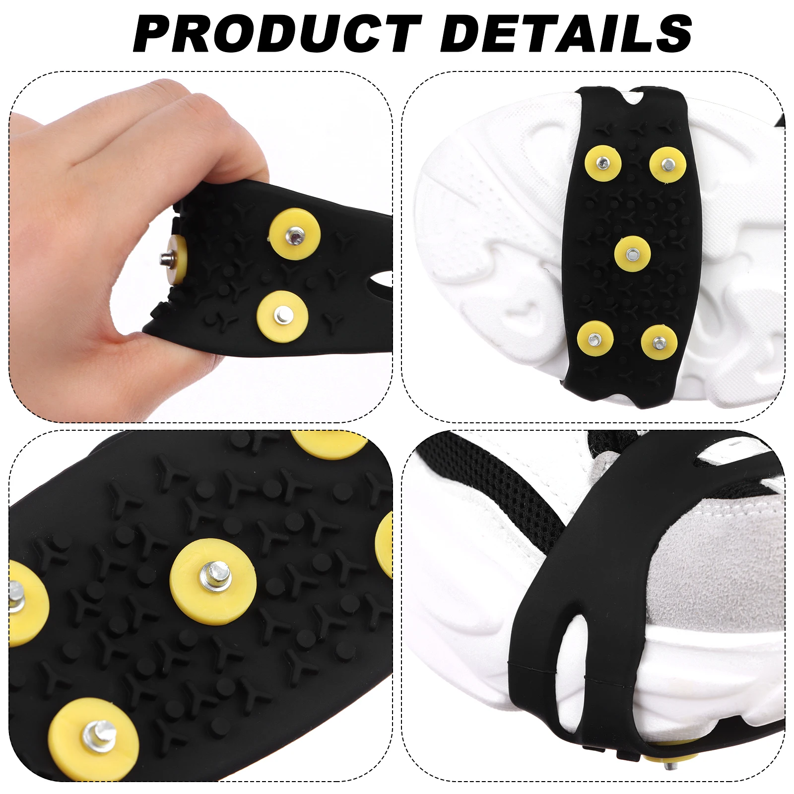 2Pairs 5 Spikes Shoes Crampon 5 Studs Anti-Skid Snow Ice Gripper Climbing Shoe Spikes Grips Cleats Overshoes Crampons