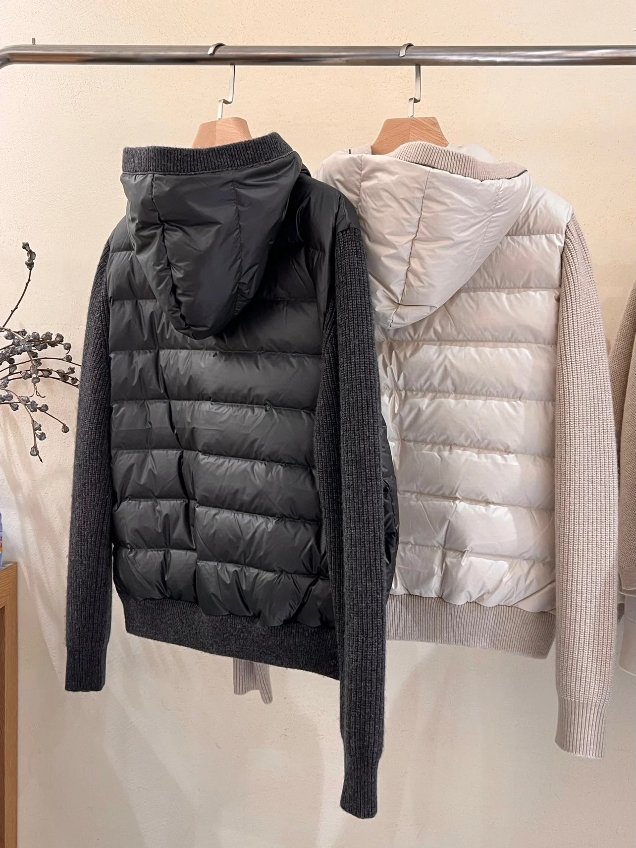 B*C Women\'s Hooded Knit Spell Goose Down Jacket Casual Short Coat Winter Warm Female Clothing Top\'s