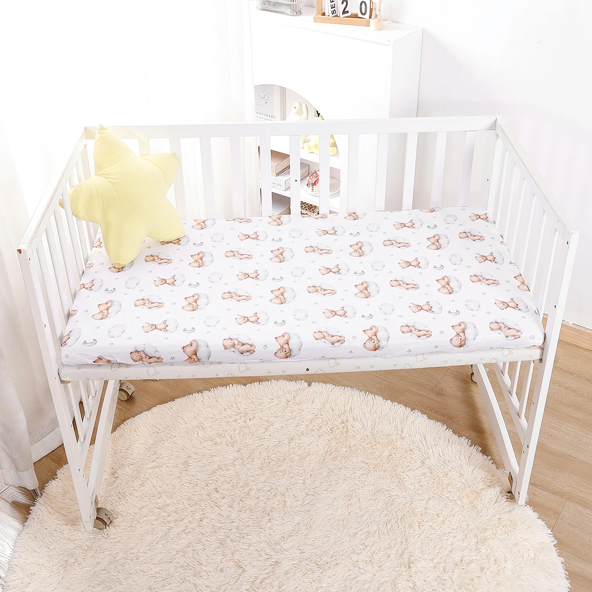 100% Polyester Crib Fitted Sheet Luxurious Mattress Cover Home & Travel Nursery Bedding Set Crib Essentials Bassinet Sheets Crib Sheets Bed Sheets