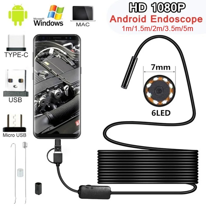 7mm 6 LED Endoscope Waterproof Borescope Inspection Camera For Andorid
