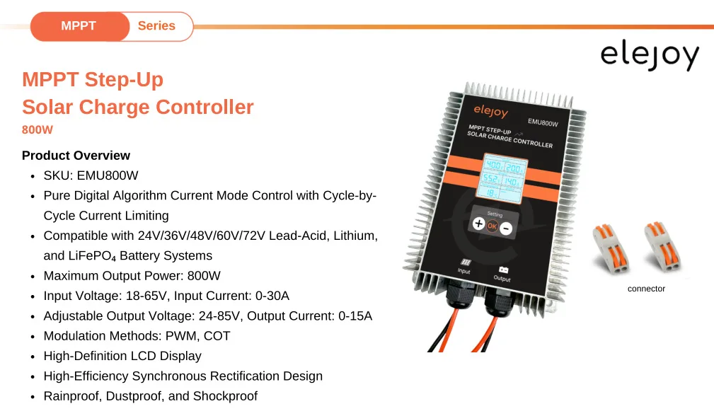 MPPT Charge Controller Peak Tracking 24-85V to 17-55V 200-800W AI Boost/Buck Pea