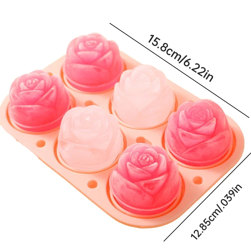 Ice Cube Maker 3D Rose Ice Molds 2.5 Inch Large Cube Trays Make 4/6 Giant Cute Flower Shape Pop Mold Silicone