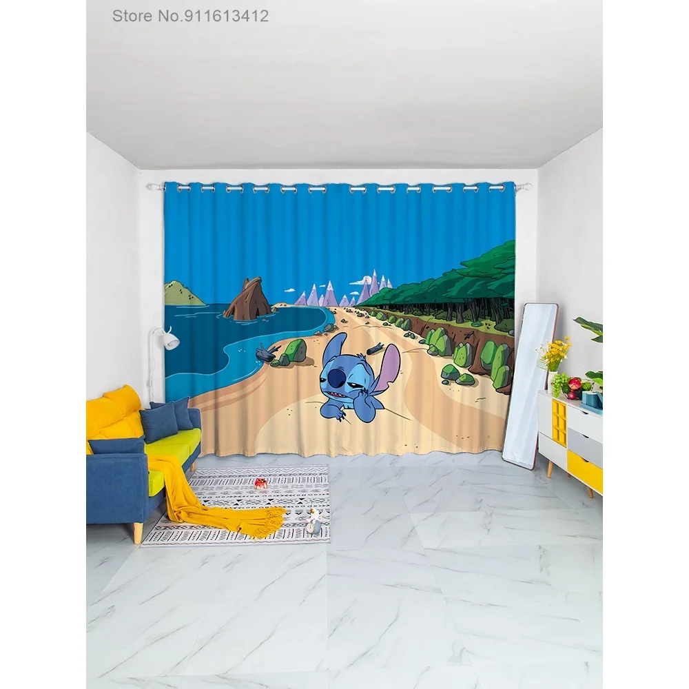 

Summer Disney Lilo and Stitch Rings Top Blackout Curtains Darkening Window Drapes for Bedroom Cute Animal Boys Girls Room Decor