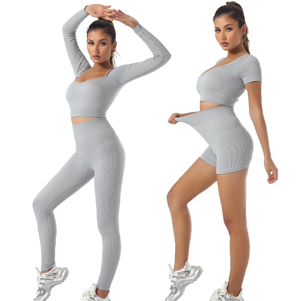 1/2/6Pcs Women Sportswear Yoga Set Gym Clothing Tracksuit Long Sleeve Crop Top High Waist Seamless Leggings Fitness Sports Suits