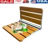 Teak Wood Wall Mounted Folding Shower Seat Non-Slip Moisture-Proof Compact Design 440lbs Capacity Ideal Bathroom Hotel Nursing 1