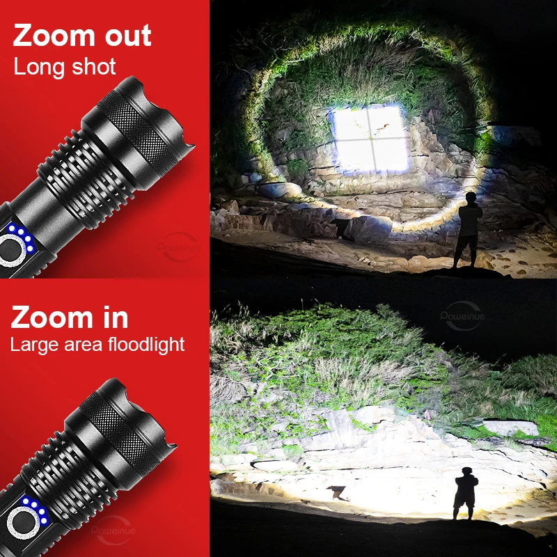 GEKIRO Rechargeable Zoom Flashlight - 900,000 Lumens, XHP160 LED, 5 Modes, IP67 Waterproof, Power Bank - View #3