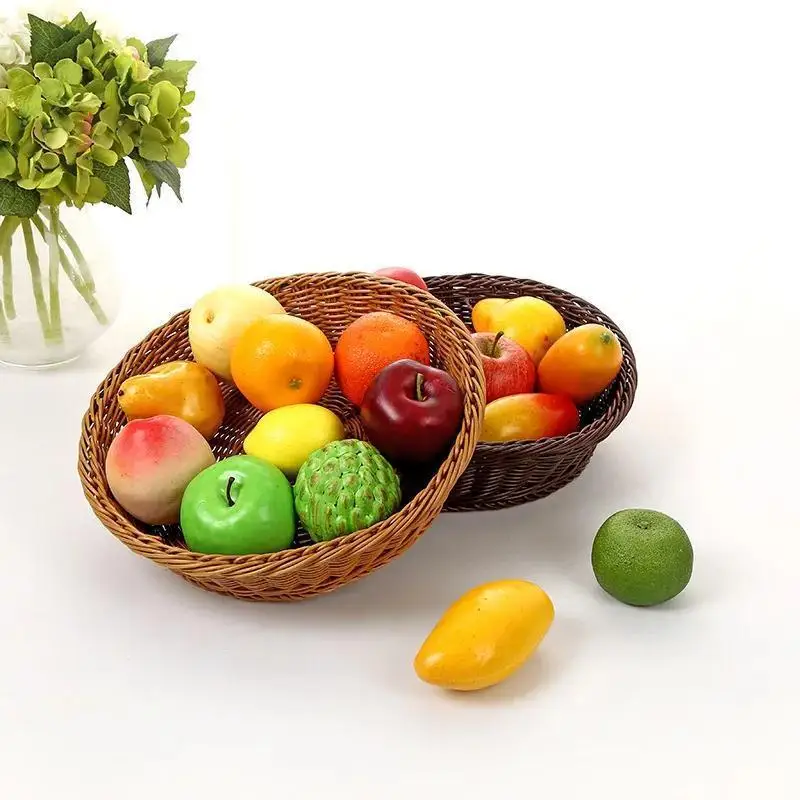 Handmade Woven Rattan Basket Creative Rattan Woven Fruit Basket Supermarket Display Basket Fruit Vegetable Round Storage Basket