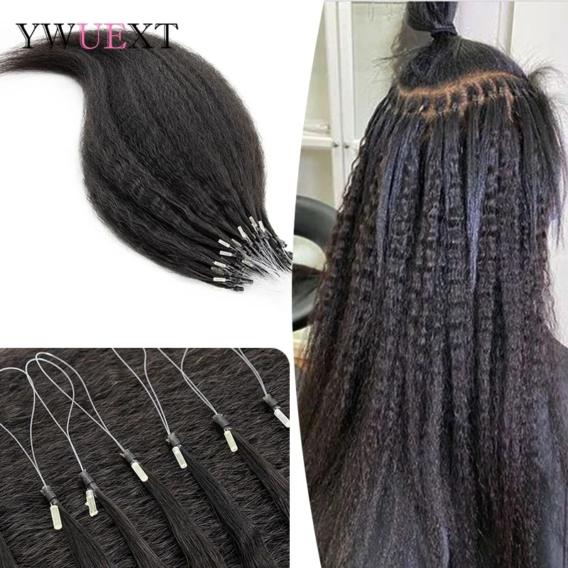 12"-26" Kinky Straight Micro Loop Hair Extensions Natural Black Human Hair Micro Link 50pcs/pack For Black Women