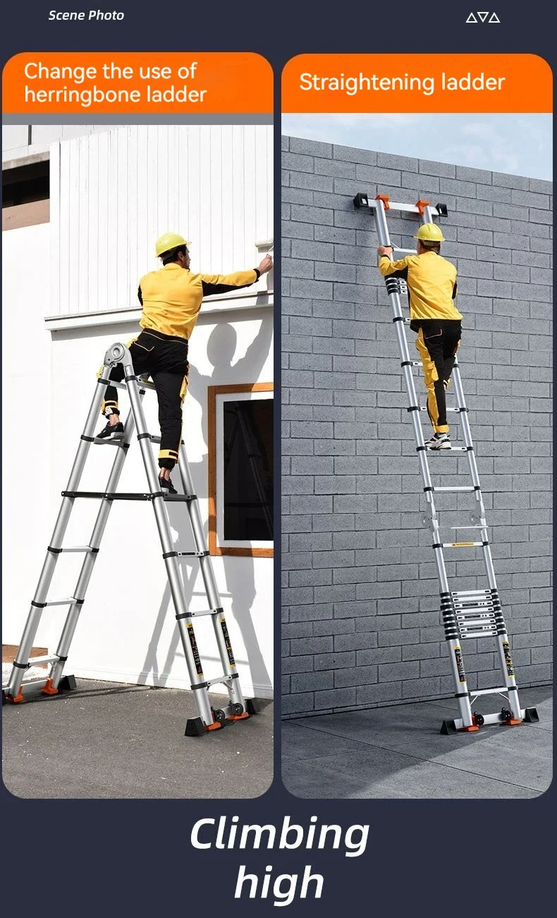 5M New Foldable Ladders Stable telescopic aluminum ladder Multi Purpose Industrial Herringbone Straight Ladder step