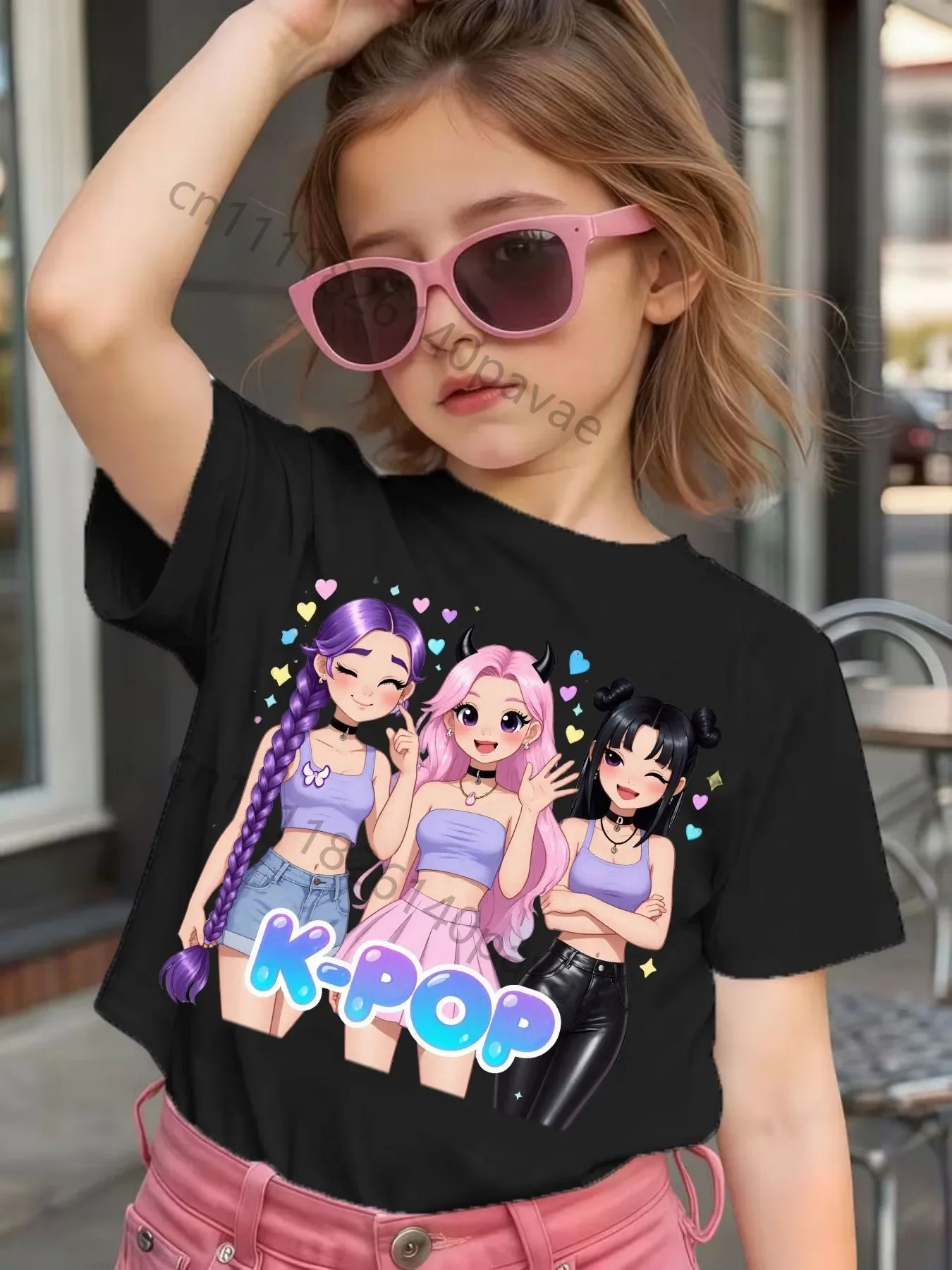 Girls' K-POP T-shirt with Idol Print 100% Pure Cotton Summer Children's Casual T-shirt Fashionable K-pop Style Short Sleeve. - 5