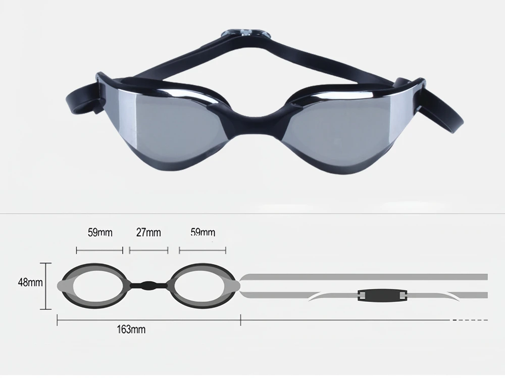 Professional electroplate anti-fog swim goggles with multi-color lenses.