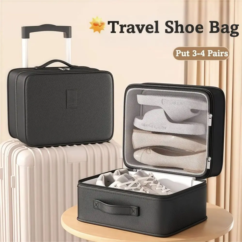 Upgraded Multi-layer Travel Shoe Bag Zipper Waterproof Sneakers Storage Bag Sturdy Portable Storage Box Store 4 Pairs of Shoes