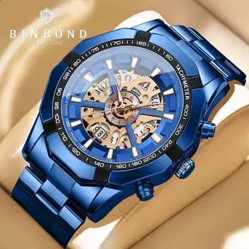 BINBOND 033 Fashion Leisure Hollow Non Mechanical Business Quartz Men Watch Waterproof Luxury Hollow Design Classic Men's Watch