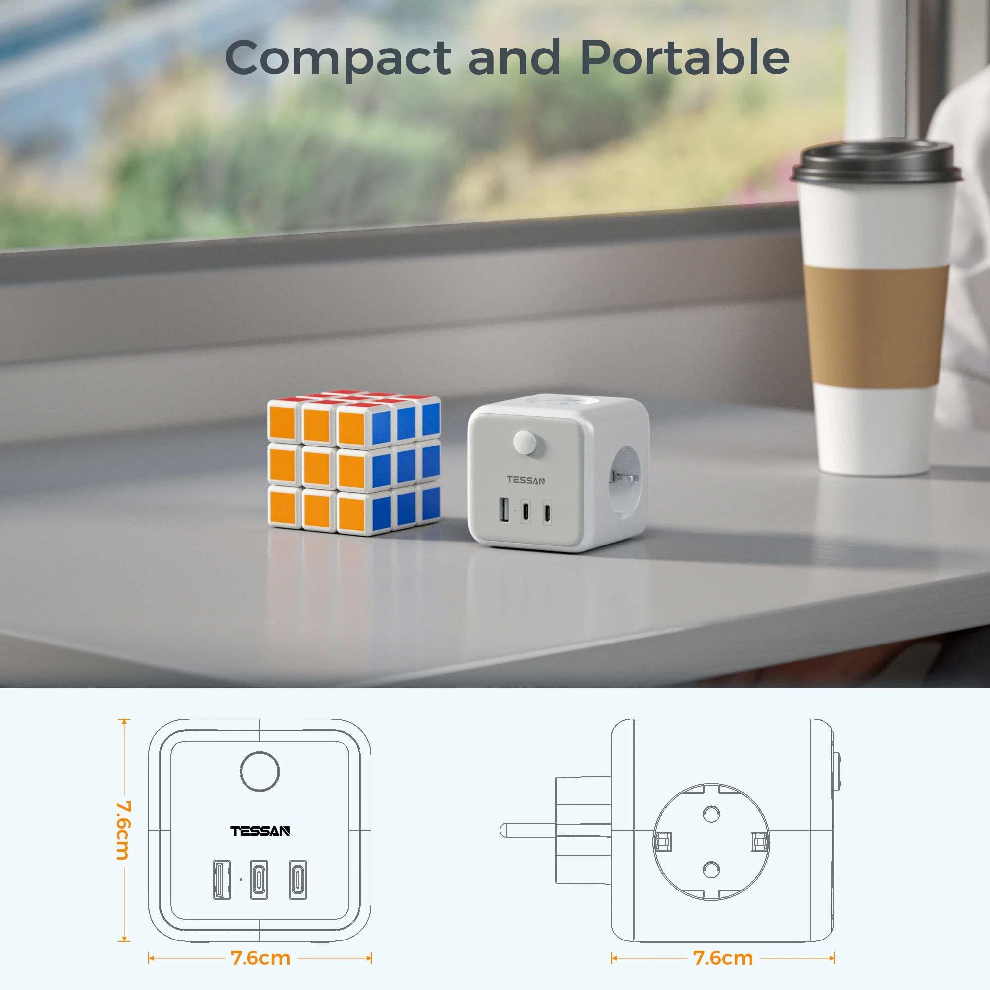 TESSAN Multiple Wall Socket Extender with 3 Outlets 1 USB 2 Type C European Plug Socket Adapter with Switch Overload Protection power strip plug adapter electrical socket wall socket extender
