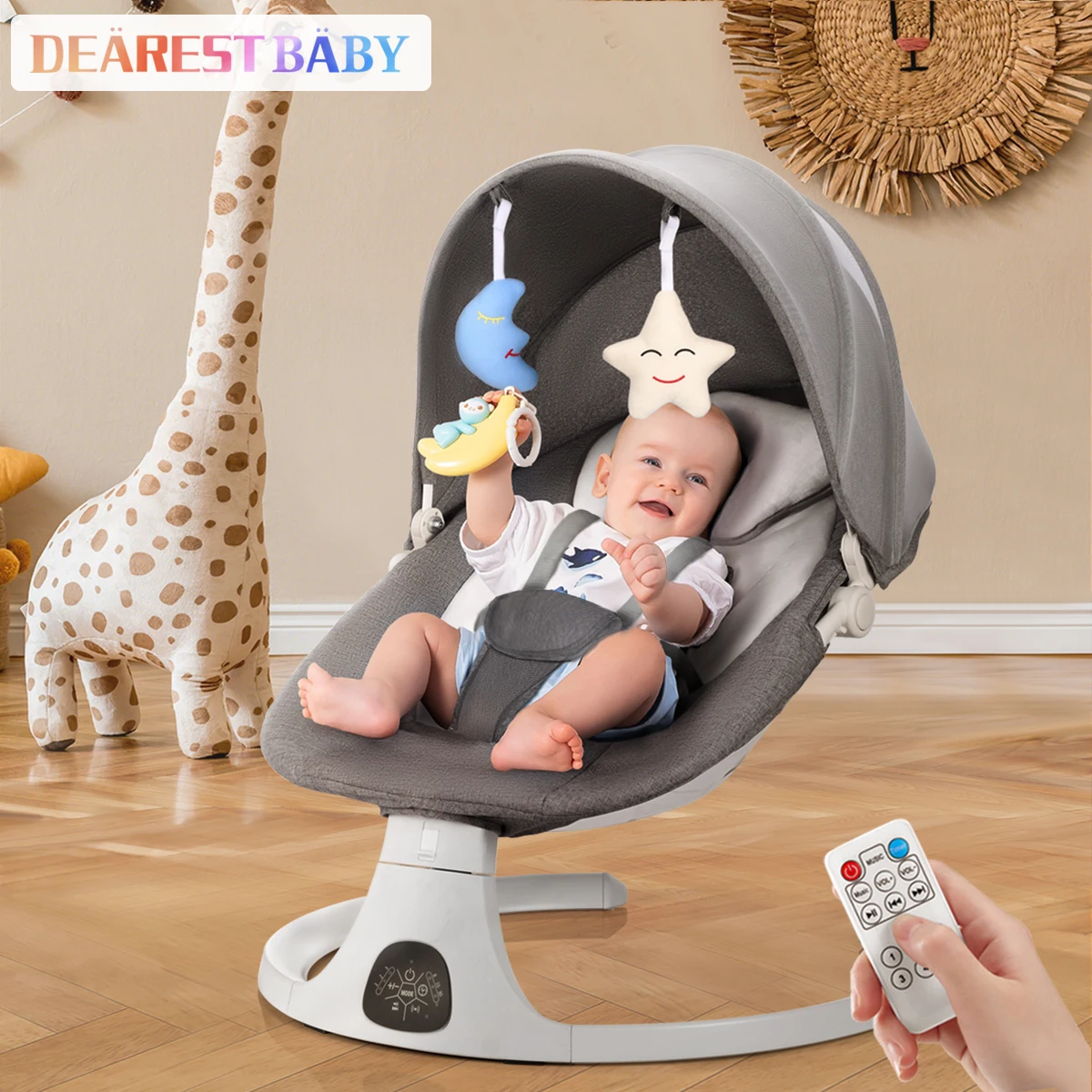 

Baby Swing Rest Chair Rocking Crib Shaker Recliner Baby Five Points Safety Belt with Bluetooth Music Remote Control Deluxe Auto