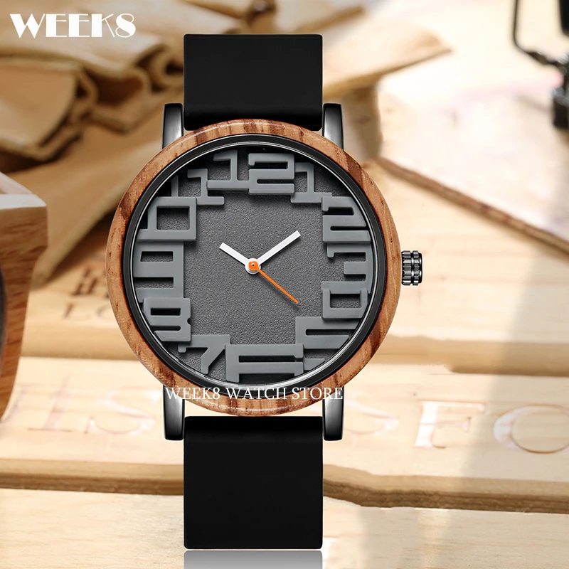 Bamboo Wood Watch for Men Women Simple Concept Numbers Silicone Band Watches Wristwatch Wooden Male Ladies Clock reloj de madera rainie sean women belt bohemian straw braided wide belt for women wood buckle ladies dress belt fashion female strap accessories