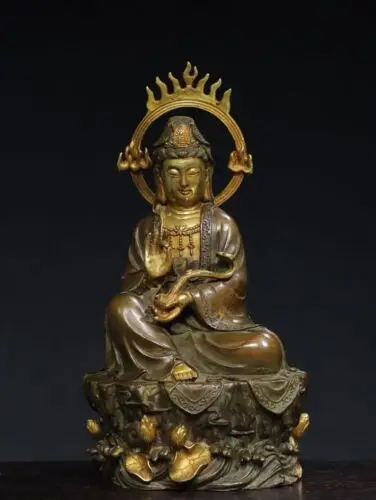 

12" Antique Tibet Tibetan Buddhism Temple Bronze gilt Guanyin Bodhisattva statue