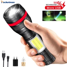 

Portable Led Flashlight 3Modes Telescopic Zoom Flashlight Torch Lanterna Camping Lamp Light With side COB with Built in Battery