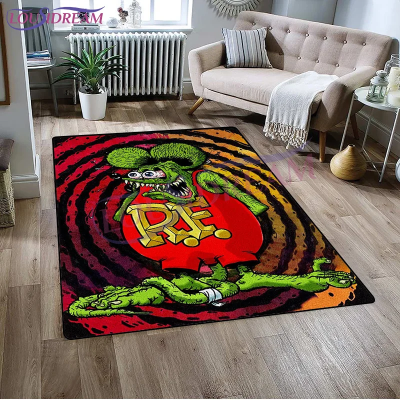 Funny Rat Fink Rug Garage Rug For Men Cartoon Rat Fink Area Rug Living