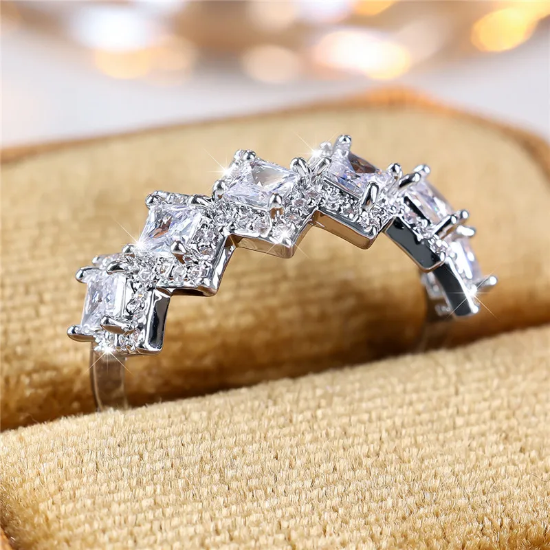 Luxury Female White Square Zircon Stone Engagement Ring Silver Color Summer Wedding Jewelry For Women