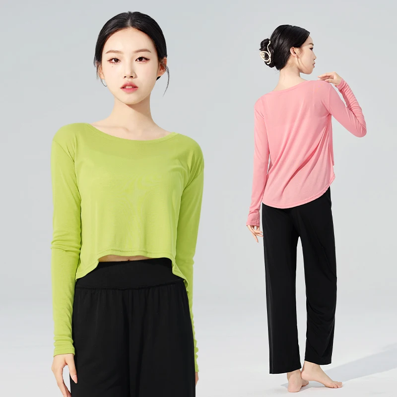 Women T-shit Long Sleeve Tops Running Sports Yoga Dance Shirts Cotton Sportswear Tops for Women Ballet Dance Top