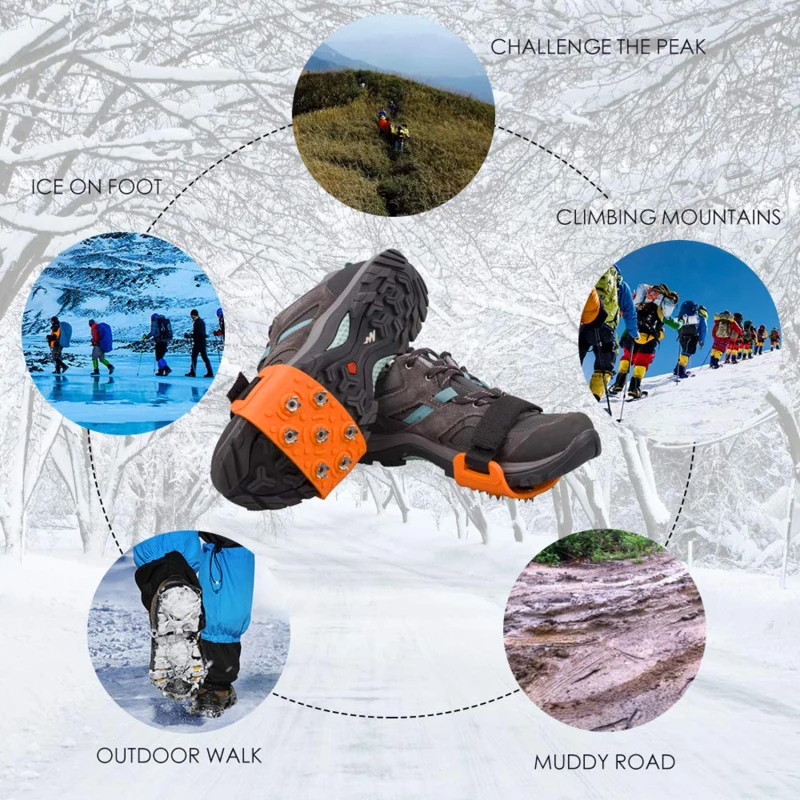 Shoe Spike 1/2pairs Winter Velcro Ice Claw Outdoor Climbing Snow Mountain and Snow Ground Anti slip Adjustable