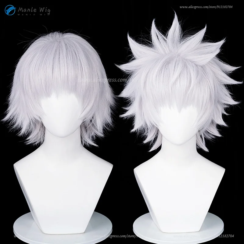 Anime  Cosplay Killua Zoldyck Cosplay Wig 30cm Silver White Wig Heat Resistant Synthetic Hair Party Wigs + Wig Cap