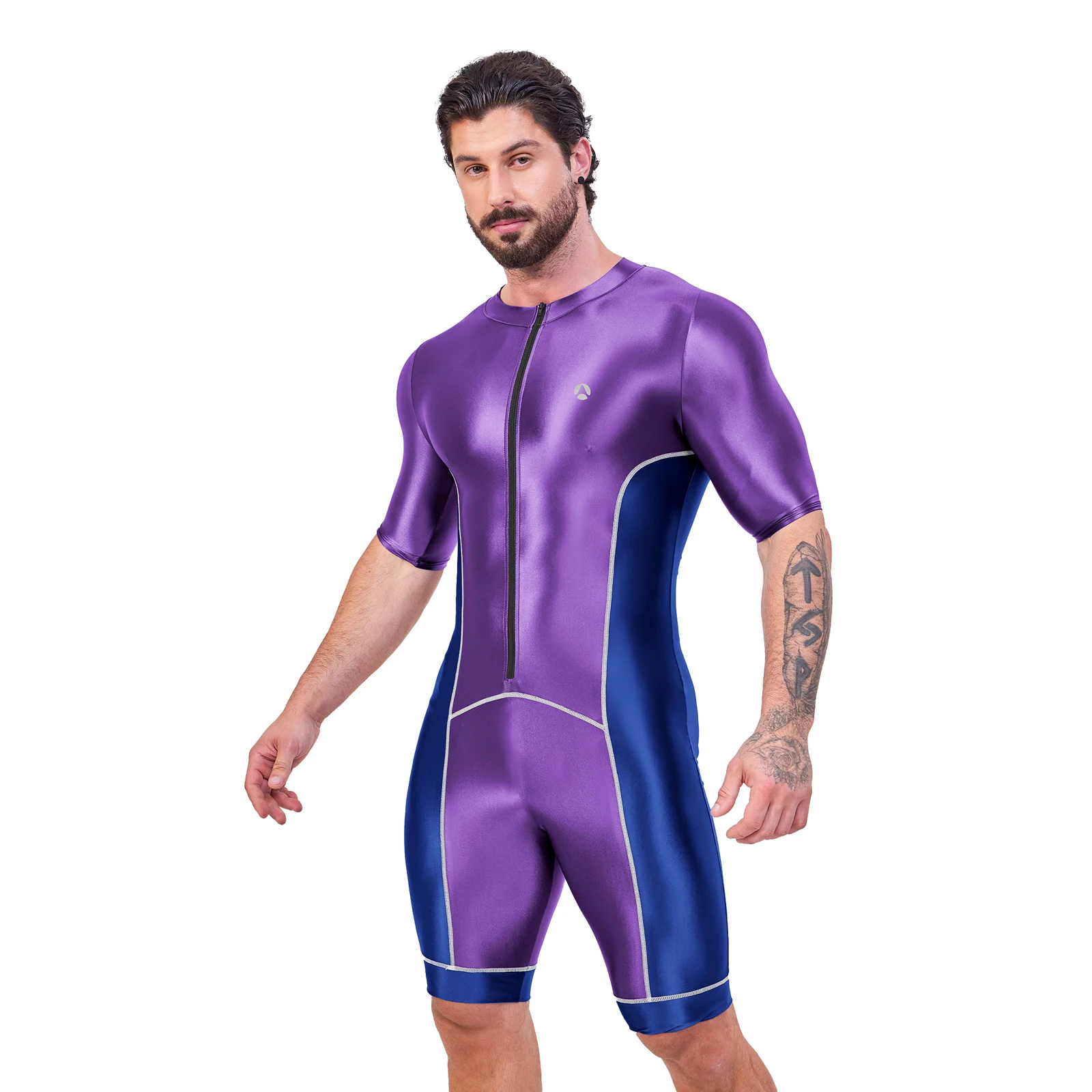 AMORESY Gladius Series Front Zipper Short-sleeved Spandex Sports Knee Length Romper Unitard Jumpsuit Fitness Swimwear Swimsuit 4