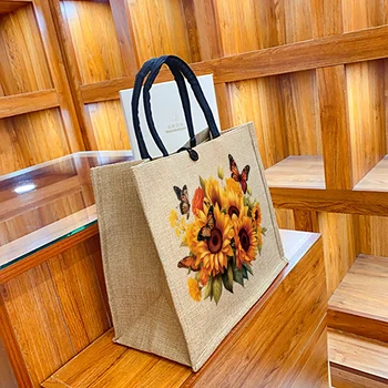 مجموعة حقائب يد مطبوعة بنمط عباد الشمس مكونة من قطعتين، حقائب يد خفيفة الوزن مع محفظة للعملات المعدنية، مناسبة للتسوق والسفر 2