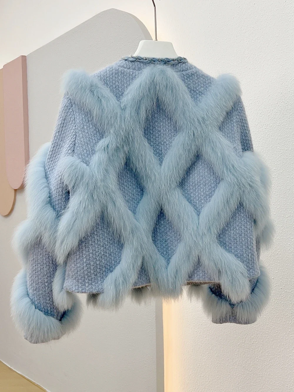 Autumn Winter Short Real Fox Fur Coat Woolen Splicing Imported Female 2023 O-neck Long Sleeve Fashion Slim Fur Jackets for Women