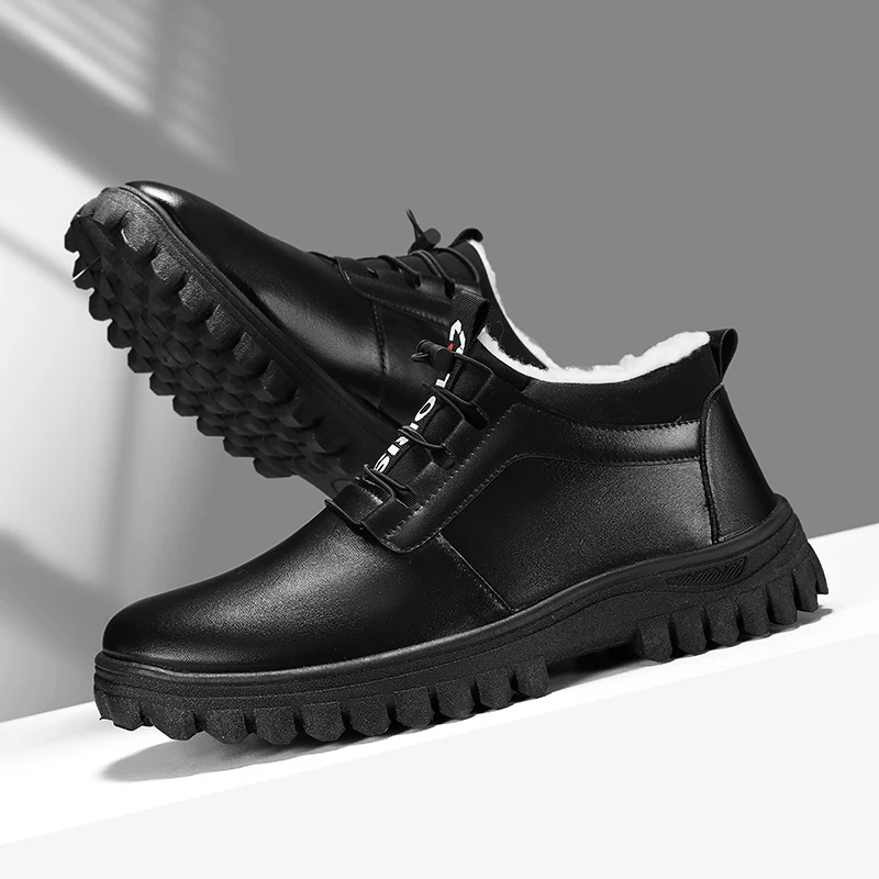أحذية جلدية شتوية للرجال موضة جديدة قطيفة دافئة مر...