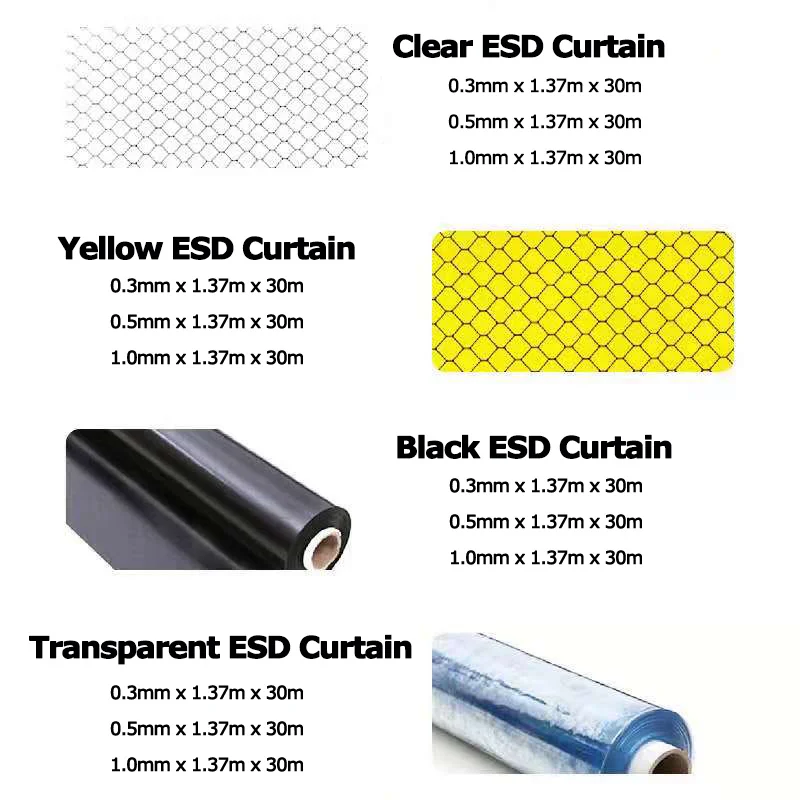 0.5mm 1.37x30m Conductive Cleanroom Antistatic ESD Black Grid PVC Door Curtain Film For Electronic Factory images - 6