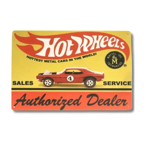 Hot Wheels Tin Sign Toy Garage Man Cave Authorized Dealer Poster