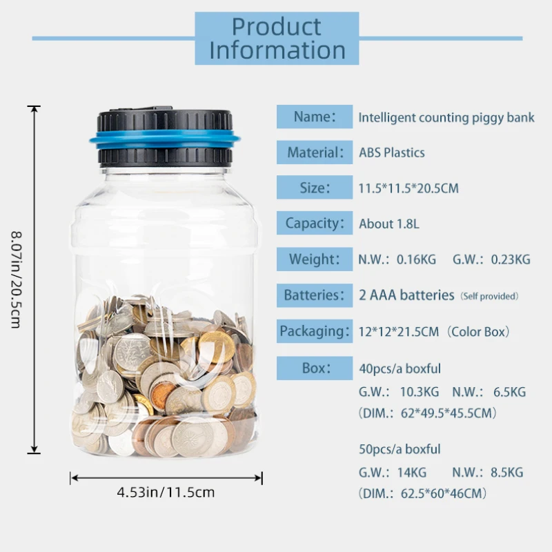 ‌Smart Digital Coin Counter Money Jar - Multi-Currency Savings Box for USD, EUR, GBP, MXP Coins, Coin Bank for Kids & Adults 4