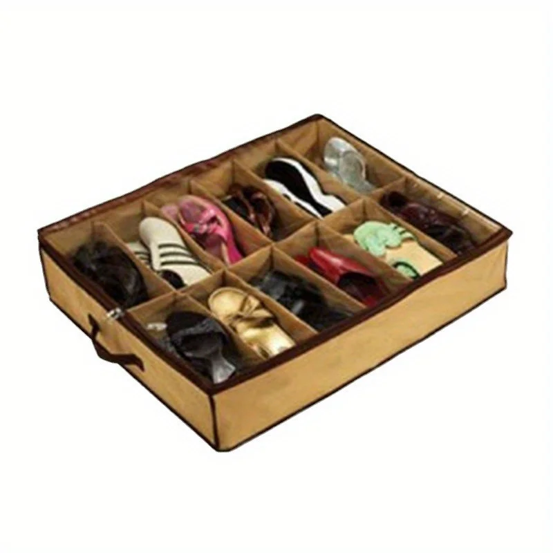 Under Bed Shoe Organizer with 12 Clear Compartments