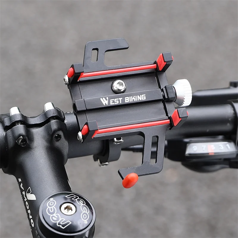 Bicycle Accessories WEST BIKING Cycling Phone Holder CNC Aluminum Alloy Adjustable Mobile Phone Stand Motorcycle E-bike MTB Road Bike Bracket