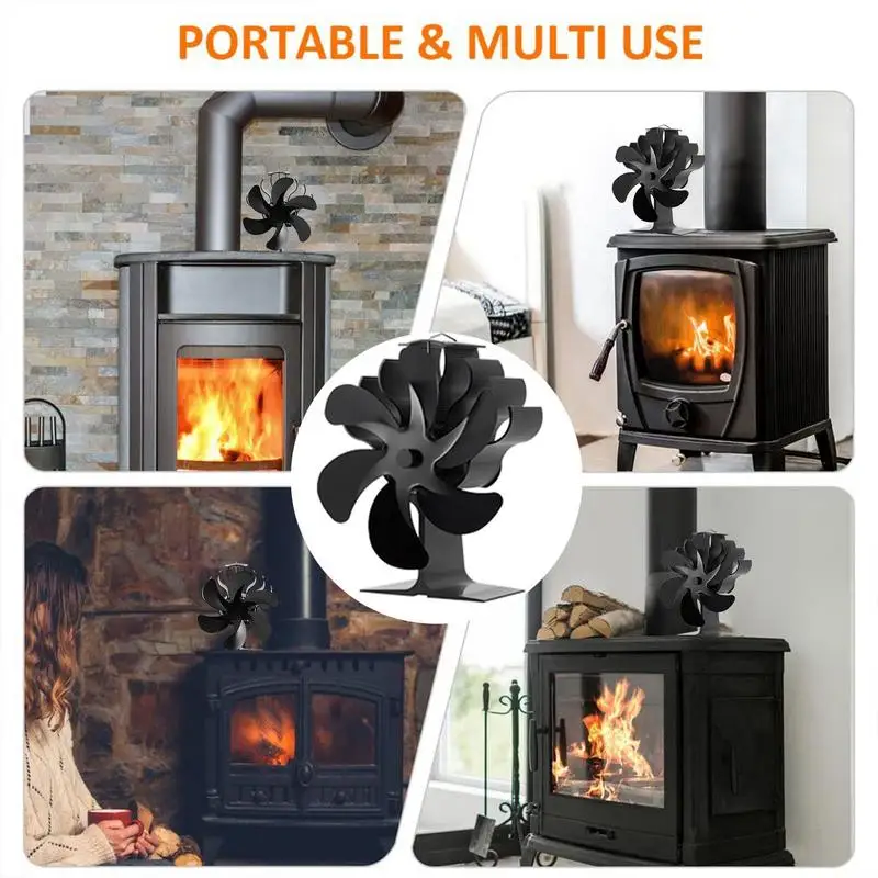 6 Blade Black Fireplace Heat Powered Stove Fan Log Wood Burner Ecofan Silent Efficient Heat Distribution Home Fireplace Fan fireplace fan