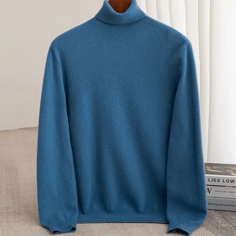 Men's Turtleneck 100% Merino Wool Sweater Men 2024 Autumn and Winter Large Size Loose Knitted Sweater Keep Warm Top Men Jumper 2
